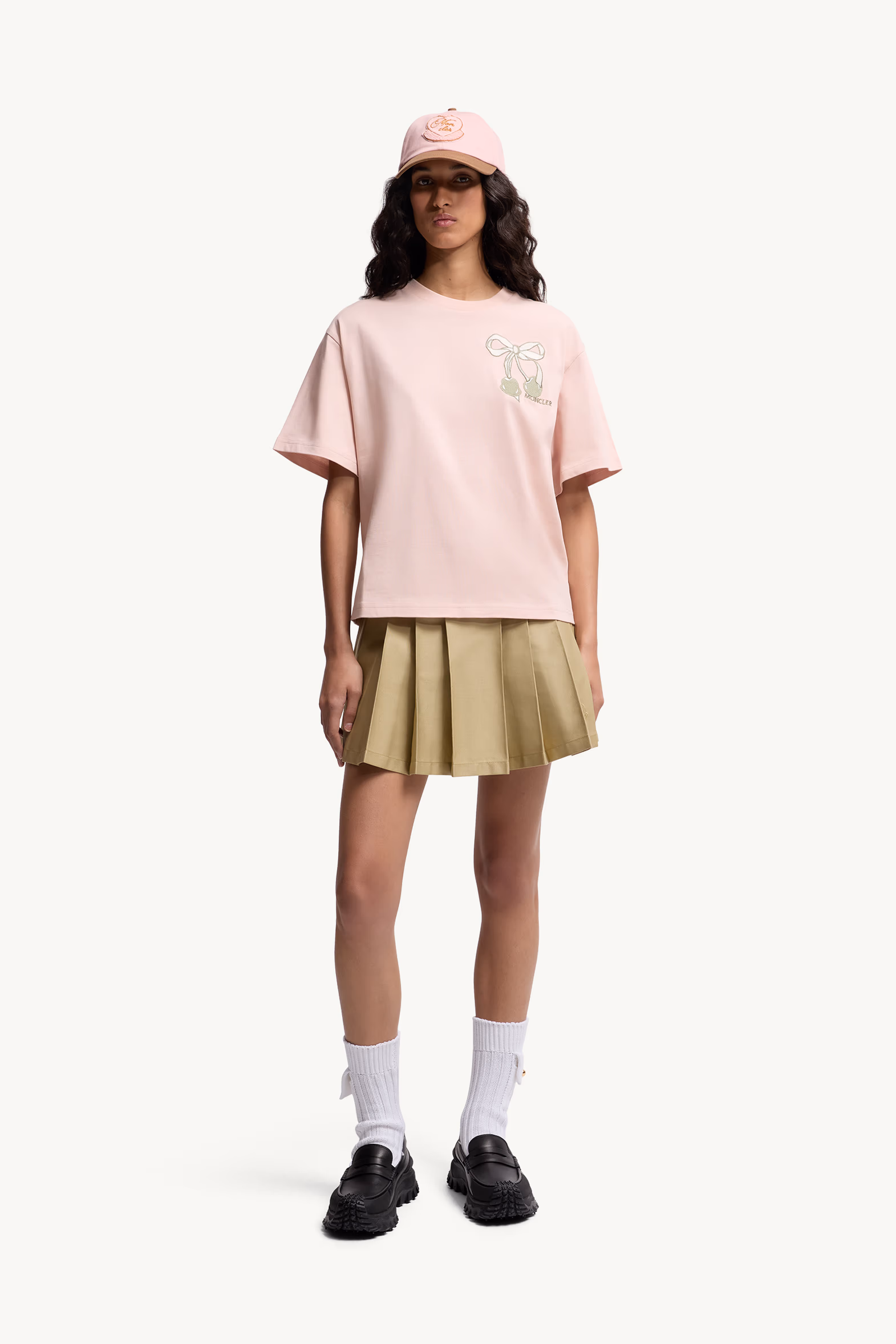 Embroidered Cherry Logo Cotton T-Shirt Women Light Pink Moncler 0